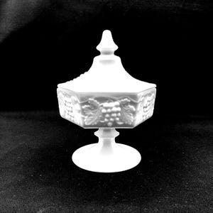 Imperial Grape Milk Glass Covered Candy Dish
