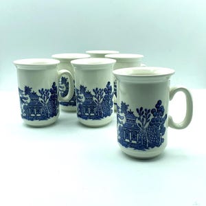 Vintage Churchill Willow Blue Mugs, Set of 6