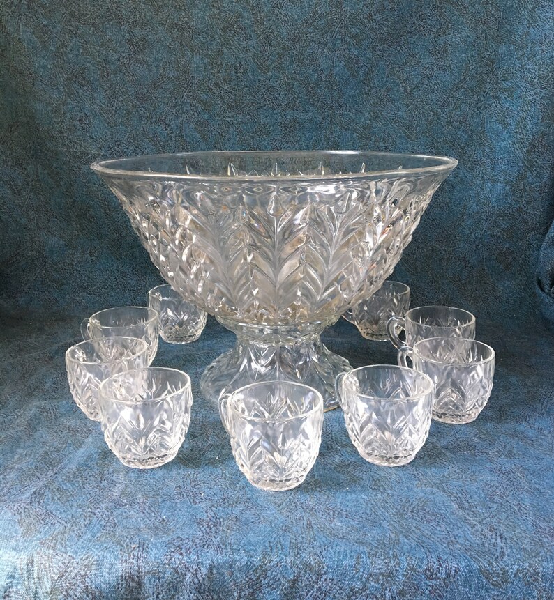 Feather Glass Pedestal Wedding Punch Bowl Set With Etsy