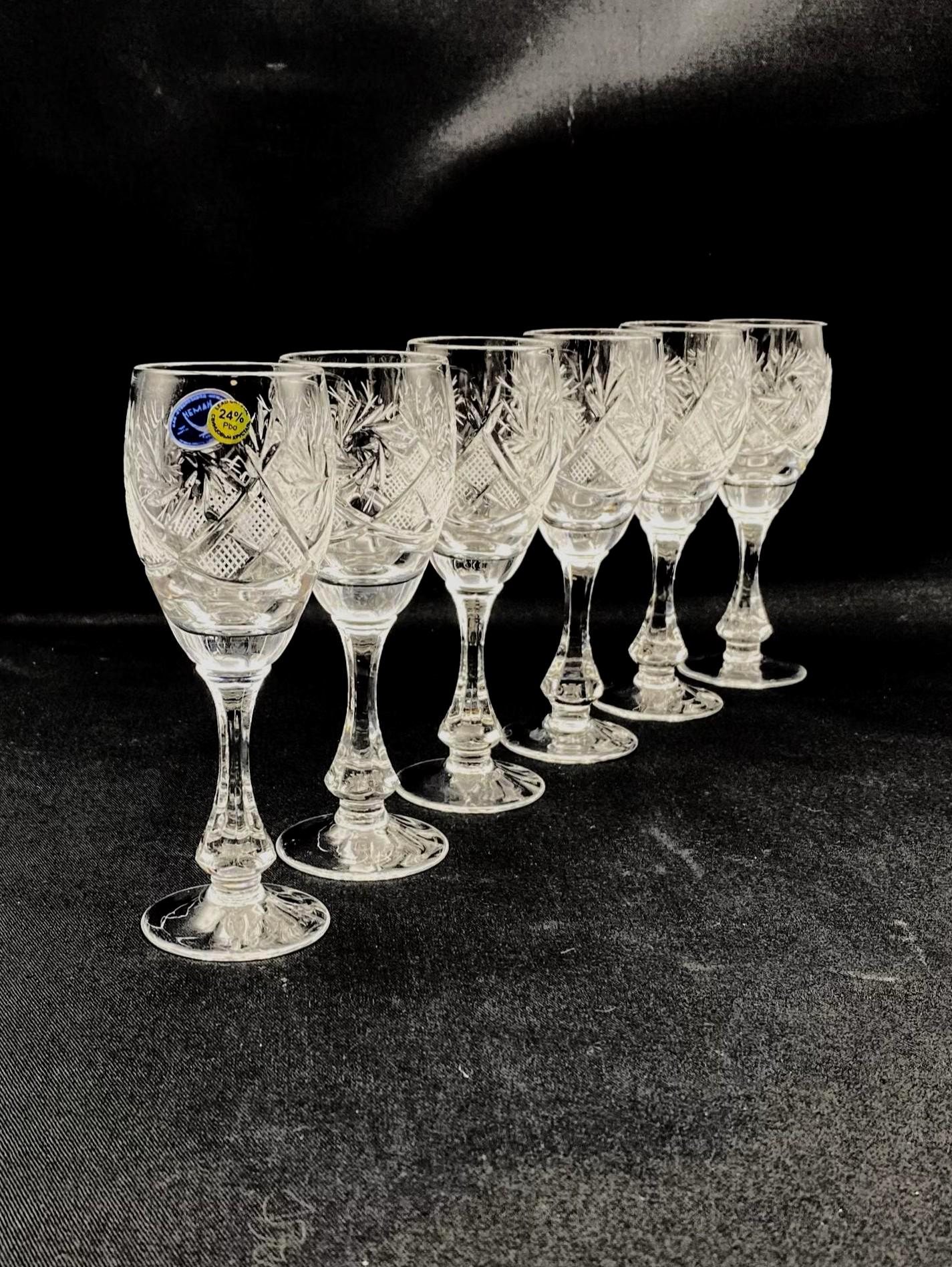Vintage Hemah Russian Cut Crystal Cordials, Set of 6 - Etsy