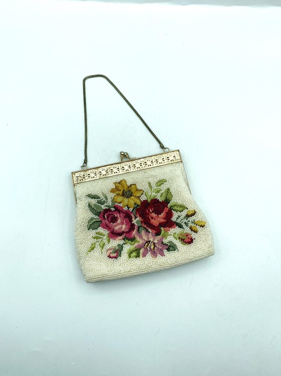 Vintage Red Rose Beaded Evening Handbag Purse