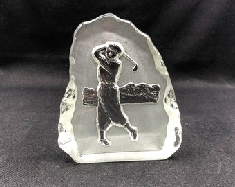 Vintage Embossed Glass Golfer Paperweight