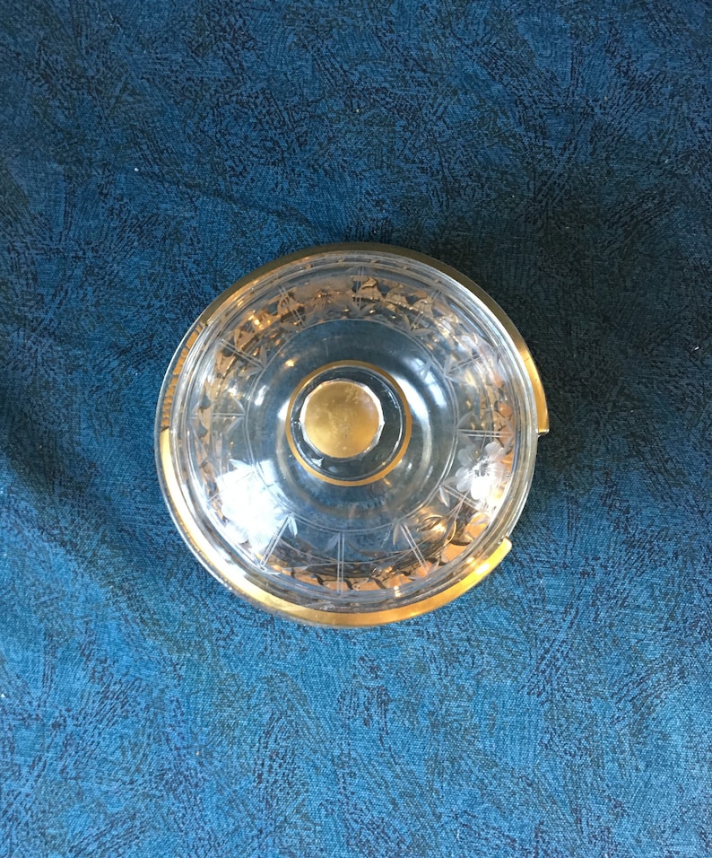 Vintage Covered Gold Flame Etched Mayonnaise or Dip Bowl with Underplate Mid Century Modern