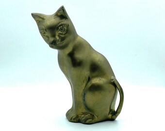 Mid Century Modern Brass Cat Figurine