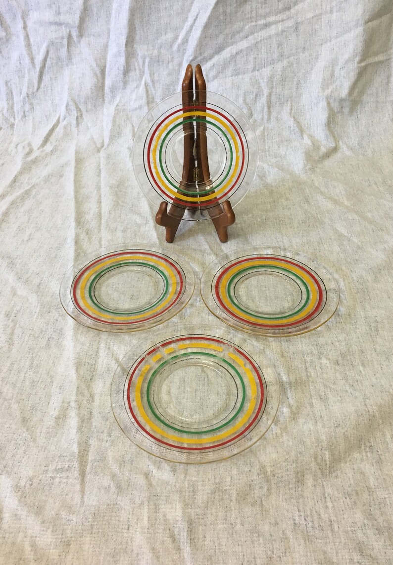Set of 4 Banded Rings Dessert Plates