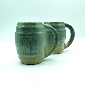Vintage Green Ombre Stoneware Barrel Mugs, Set of 2