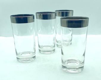 Vintage Mid Century Modern Platinum Banded Highball Glasses, Set of 4