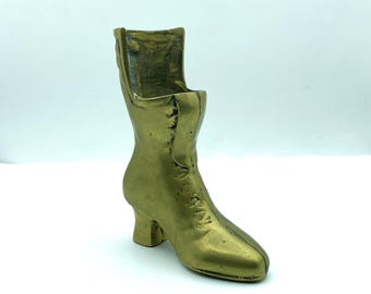 Vintage Brass Victorian Ladies Boot Planter