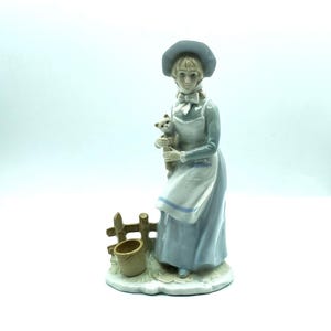 Vintage Porcelain Peasant Woman with Kitten Figurine