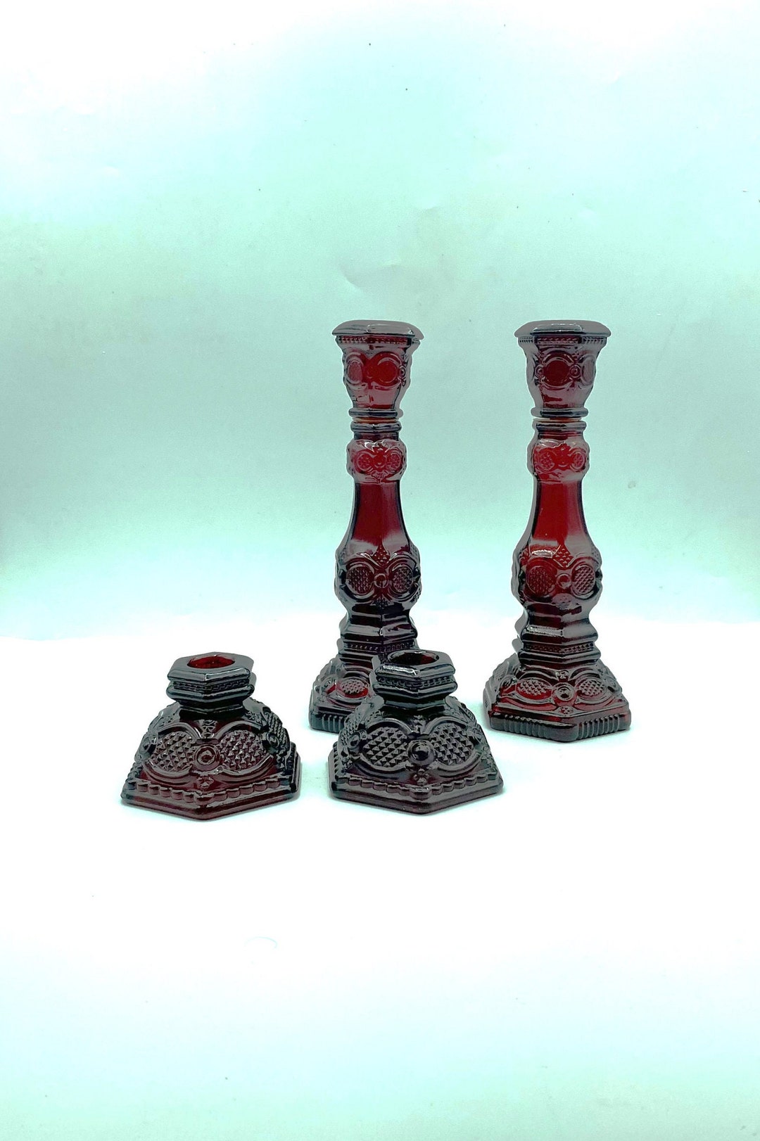 Vintage Ruby Red Candlesticks From Avon's 1876 Cape Cod Etsy