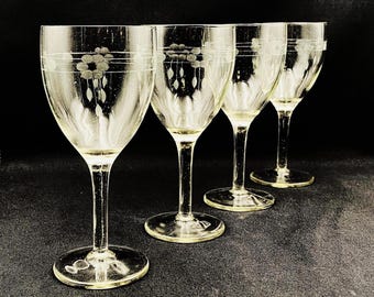 Standard Glass Floral Water Goblets, Set of 4 - Pattern SGM12