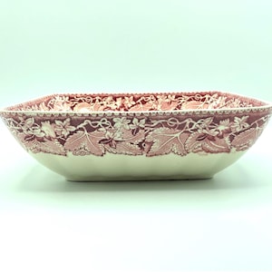 Mason&#39;s Pink Vista Large Square Vegetable Bowl, Red Transferware