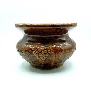 Vintage McCoy Brown Glaze Grape Stoneware Spittoon