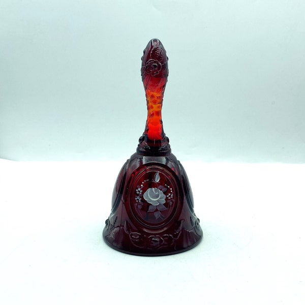 Vintage Fenton Roses on Ruby Hand Bell