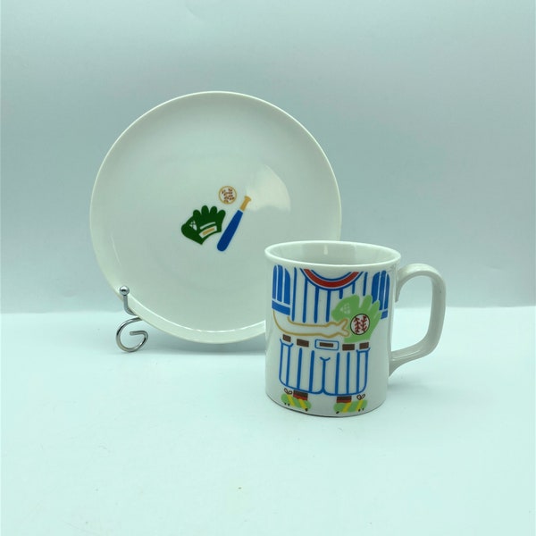 Vintage Raj California Baseball Theme Mug and Small Plate, Childs Dishes