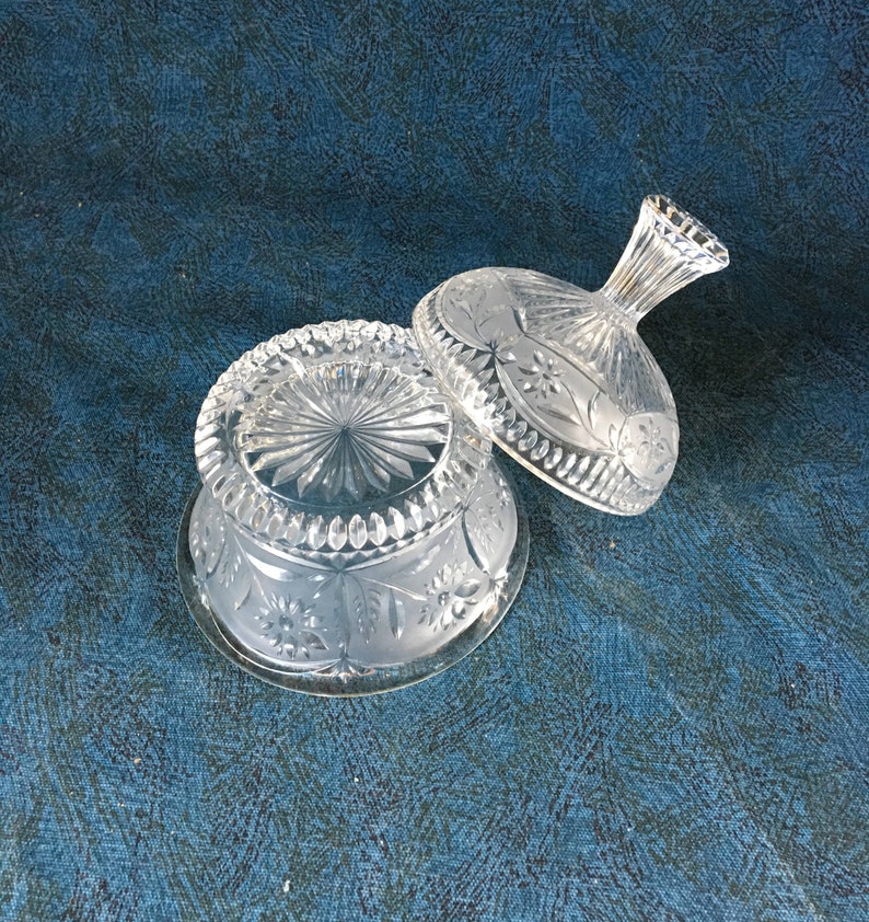 Cut Glass Crown Shaped Covered Candy Dish Etsy