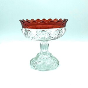EAPG US Glass Scalloped Swirl Ruby Flash Compote