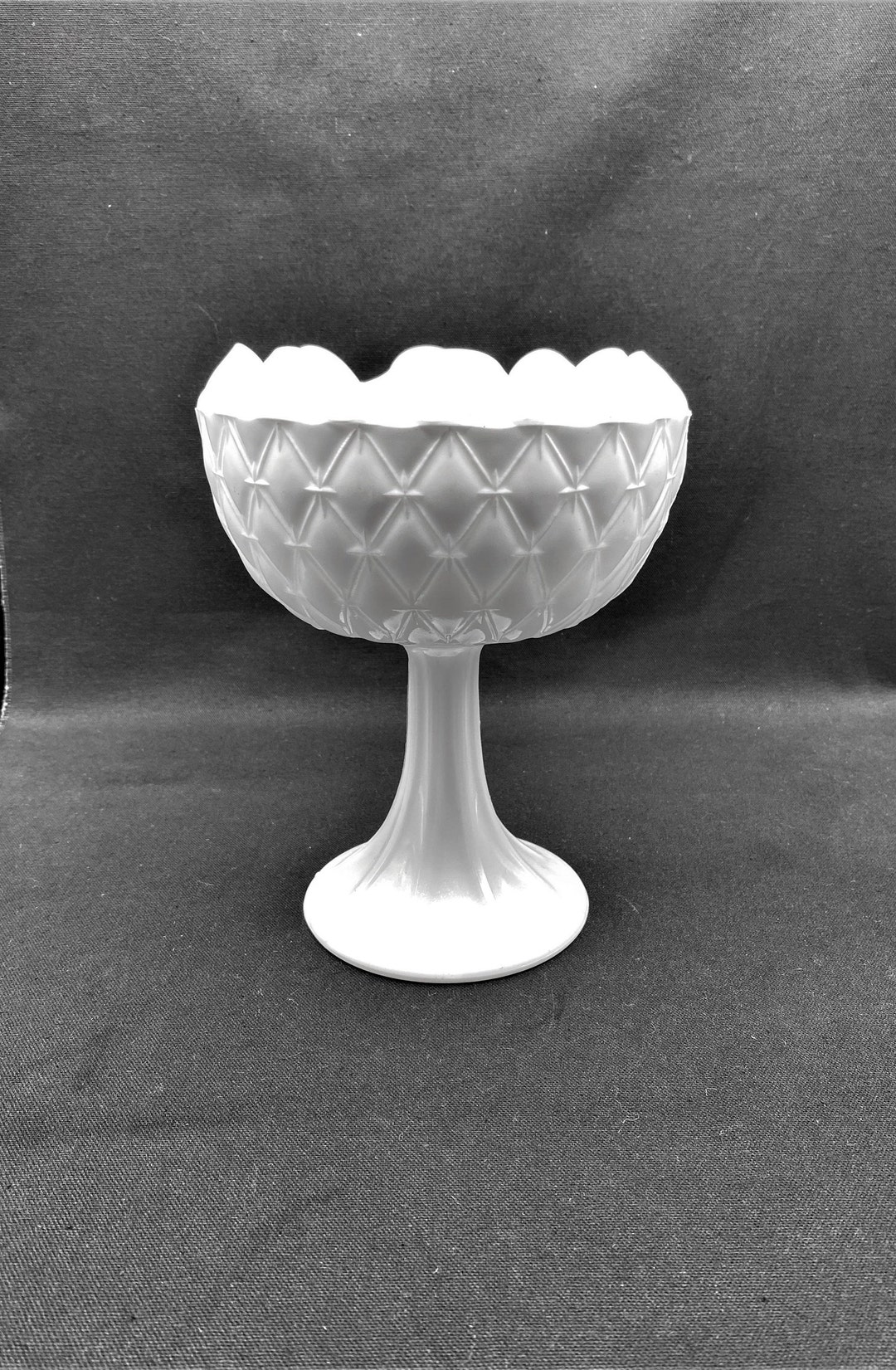 Vintage Quilted Milk Glass Tall Compote Indiana Glass Duette Etsy