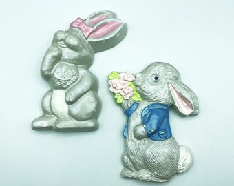 Vintage Courting Bunny Rabbits Chalkware Wall Decor, Set of 2