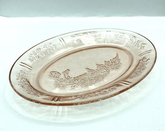 Vintage Federal Cabbage Rose Oval Platter, Pink Depression Glass
