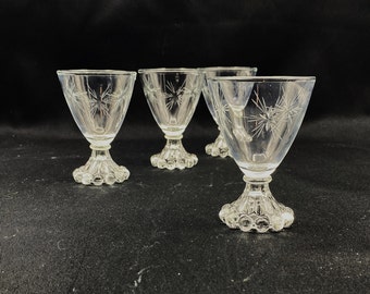 Vintage Anchor Hocking Berwick Boopie Cut Starburst Liquor Cocktail Glasses, Set of 4