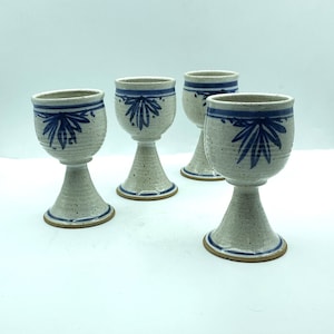 Vintage Studio Pottery Blue and Gray Wine Goblets