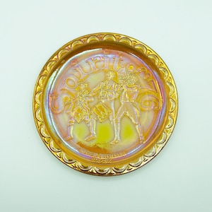 Indiana Glass Iridescent Gold Bicentennial Plate, Carnival Glass &quot;Spirit Of 76 Plate, Americana