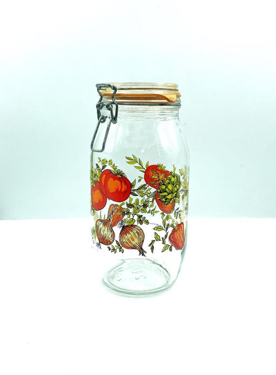 Vintage Arcoroc France 2 Liter Spice of Life Glass Canister, Glass Storage Jar