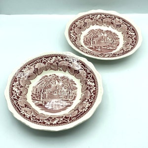 Vintage Mason&#39;s Vista Pink Rim Soup Bowls, Set of 2