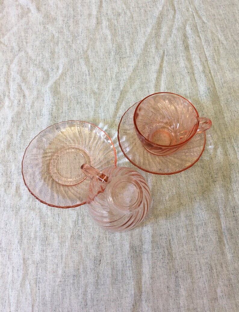 Arcoroc France Pink Glass Rosaline Cups and Saucers Set of 2 Etsy