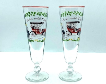 Vintage Libbey Horseless Carriage Pilsner Glasses, Set of 2
