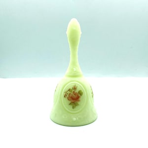 Vintage Fenton Custard Glass Medallion Bell with Hand Painted Roses
