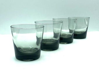 Vintage MCM Smoky Gray Old Fashioned Glasses, Set of 4