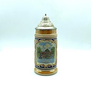 Vintage Kurhaus Weisbaden Beer Stein, Lidded Tankard, Collectible German Beer Stein