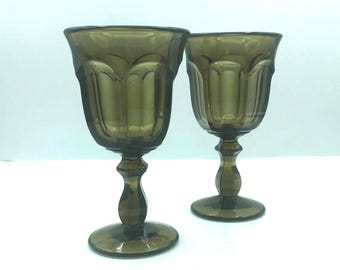 Vintage Imperial Old Williamsburg Brown Water Goblets, Set of 2