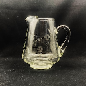 Vintage Etched Floral Ice Lip Pitcher