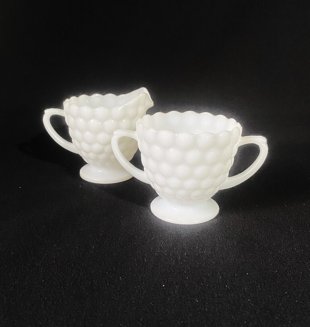 Vintage Anchor Hocking Bubble Milk Glass Sugar Bowl and Creamer Etsy