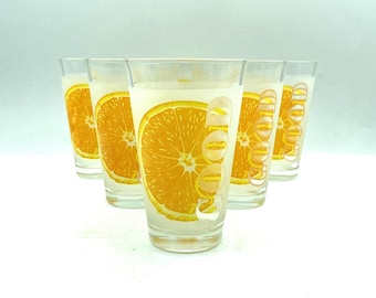 Vintage Frosted Glass Orange Slice Tumblers, Set of 6