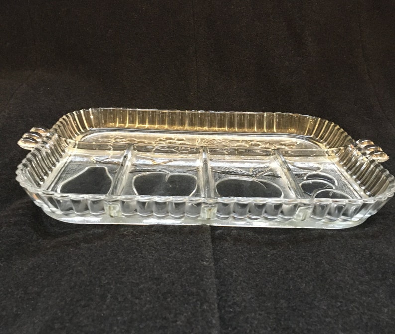 Indiana Glass Divided Serving Tray with Fruits Mid Century Etsy
