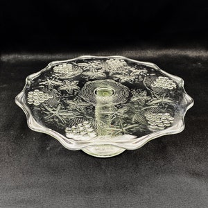 Vintage Pressed Glass Grape Pattern Pedestal Cake Stand