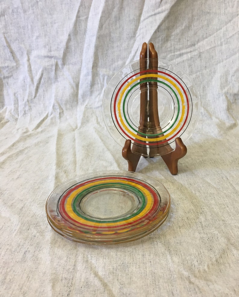 Set of 4 Banded Rings Dessert Plates