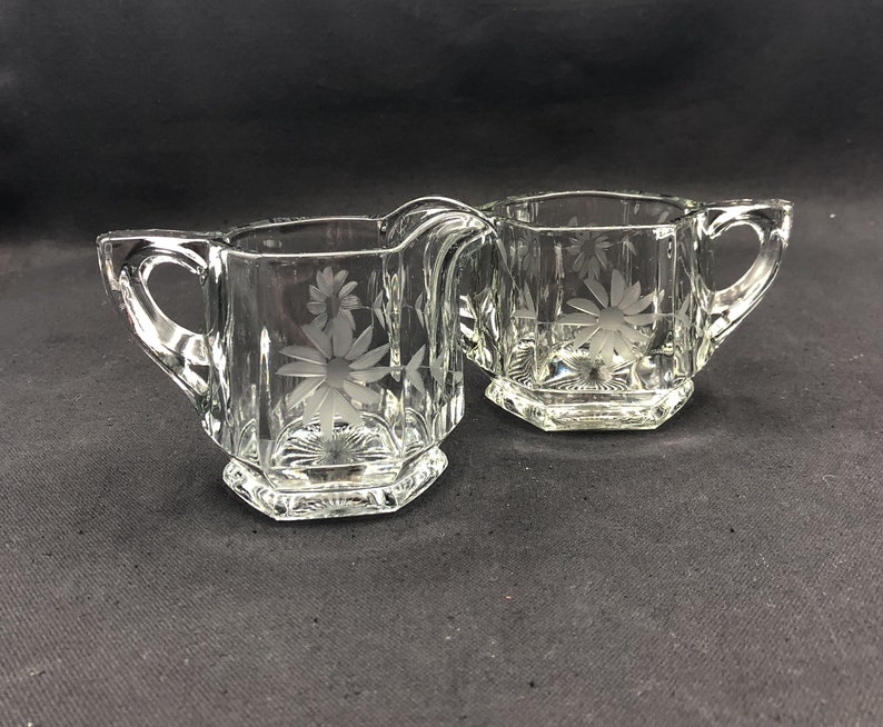 Cut Glass Floral Sugar Bowl and Creamer Etsy