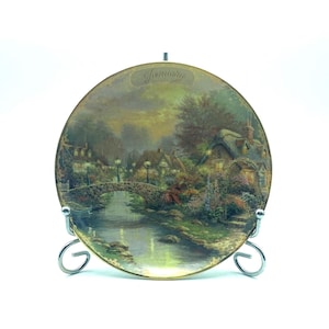 Vintage Thomas Kinkaid January Collector's Plate, "Lamplight Bridge" A Simpler Time
