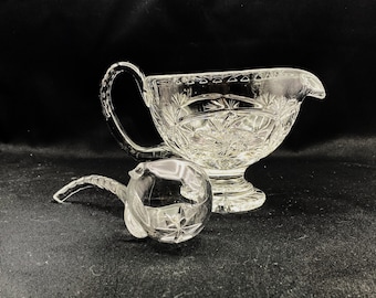 Vintage Cut Pinwheel Crystal Gravy Boat with Ladle