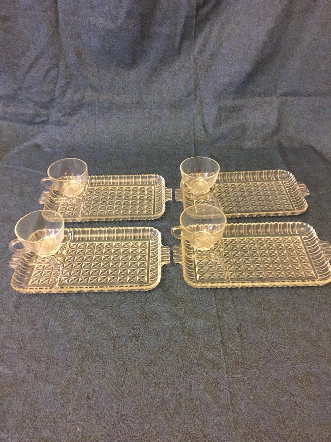 Anchor Hocking Glass Serva Snack Set of 8 Mid Century Diamond Etsy