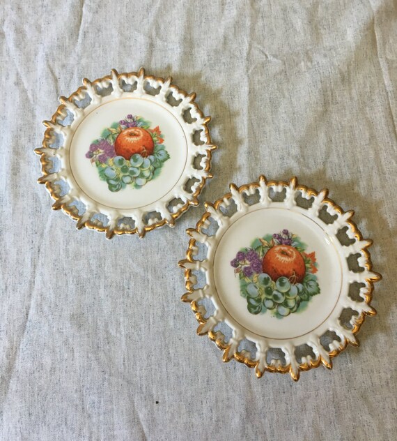 Vintage Napco Fruit Plates With Gold Trimmed Fleur De Lis Etsy