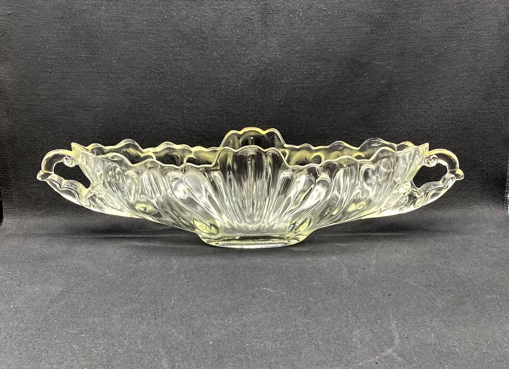Vintage 1950s Glass Company clear glass oblong console