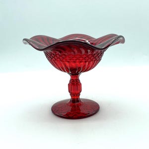 Vintage Ruby Red Diamond Point Swirl Compote