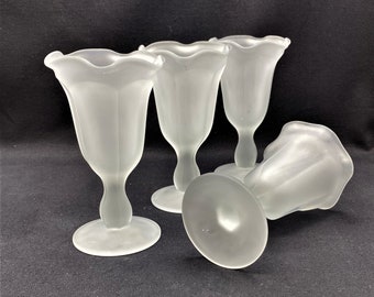Vintage Frosted Glass Sundae Cups, Soda Fountain Glasses, Set of 4