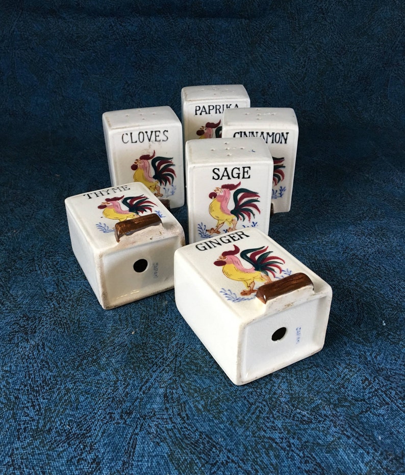 Vintage Spice Jars with Roosters Made in Japan Mid Century Etsy